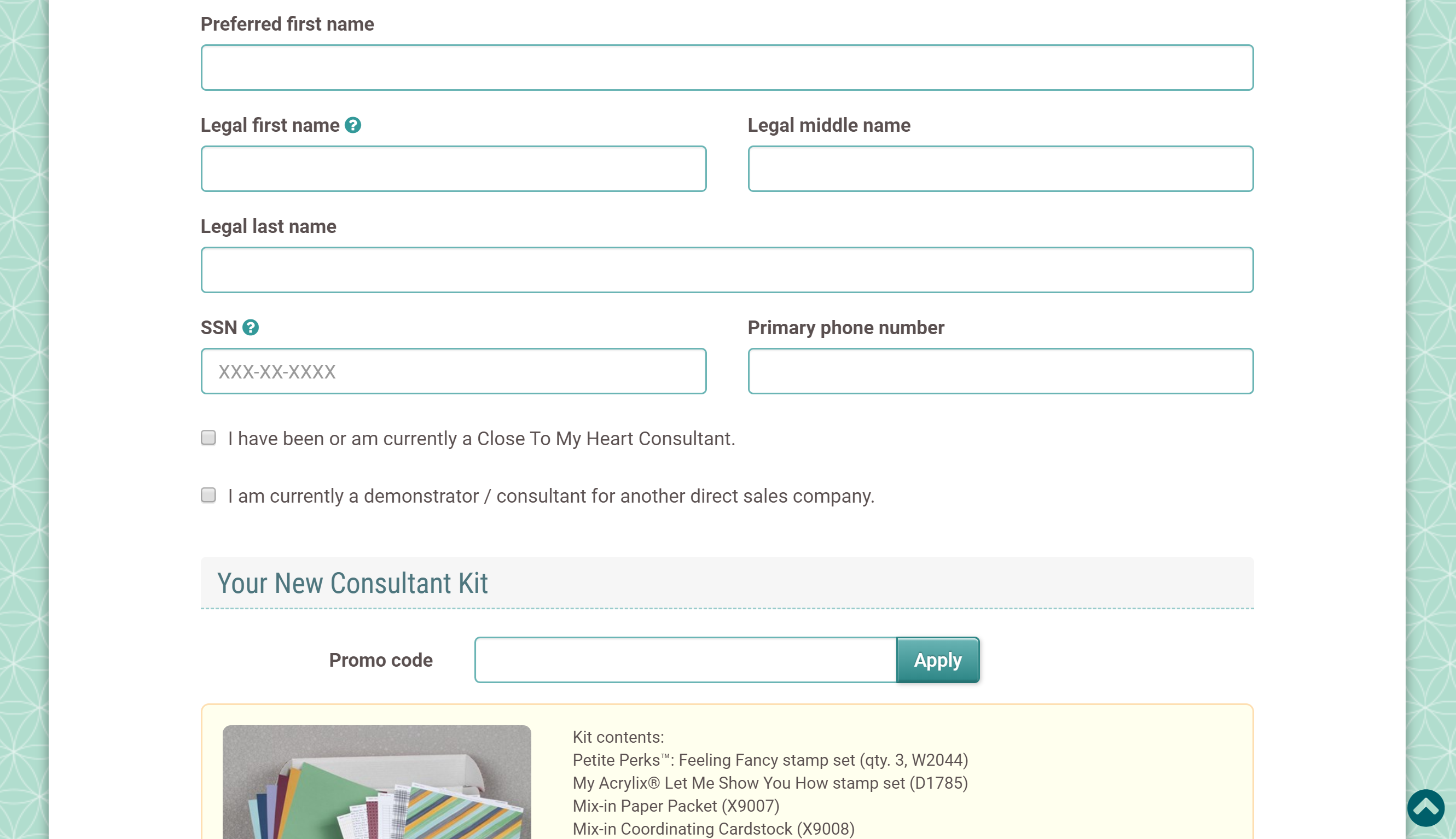 Screenshot of CTMH Consultant Sign Up Page